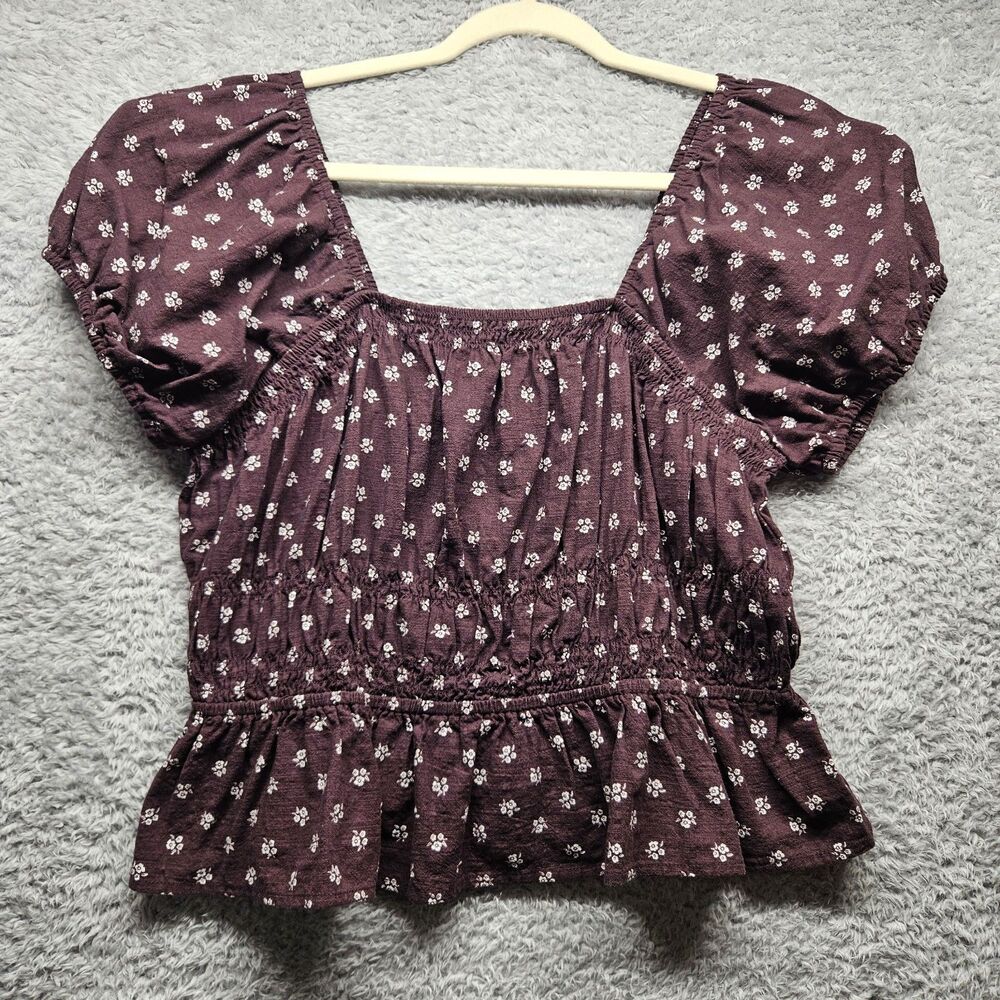 Universal Thread Purple Floral Blouse Womens Size XL Cotton Cottagecore Prairie